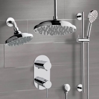 Shower Faucet Chrome Dual Shower Head System With Hand Shower Remer DCS08